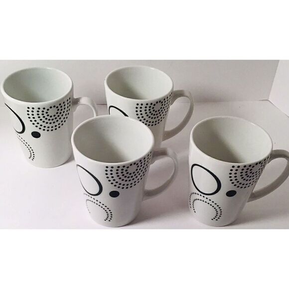 Gibson Home 8 oz Black And White Mug Cup Set Of 4 Modern Retro Design - Picture 2 of 11